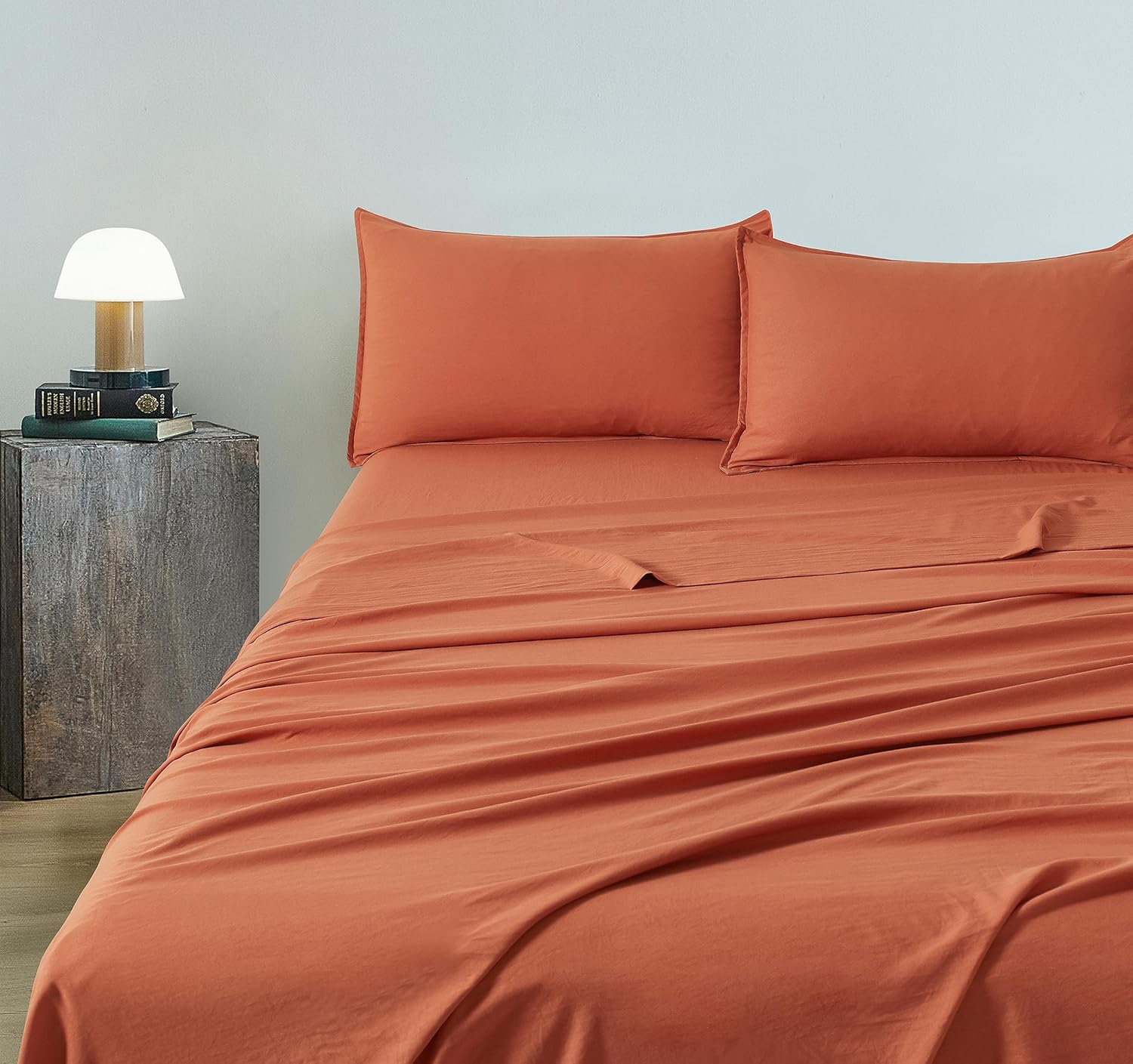 Premium Microfibre Vintage Sheet Set, Single - Terracotta, CleverPolly