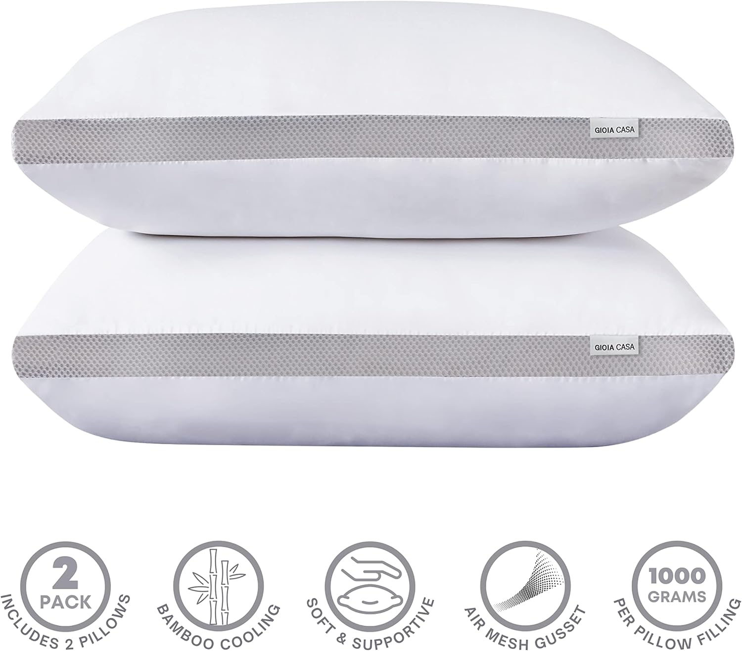 Bamboo Cooling & Breathable Pillows Twin Pack - Gioia Casa