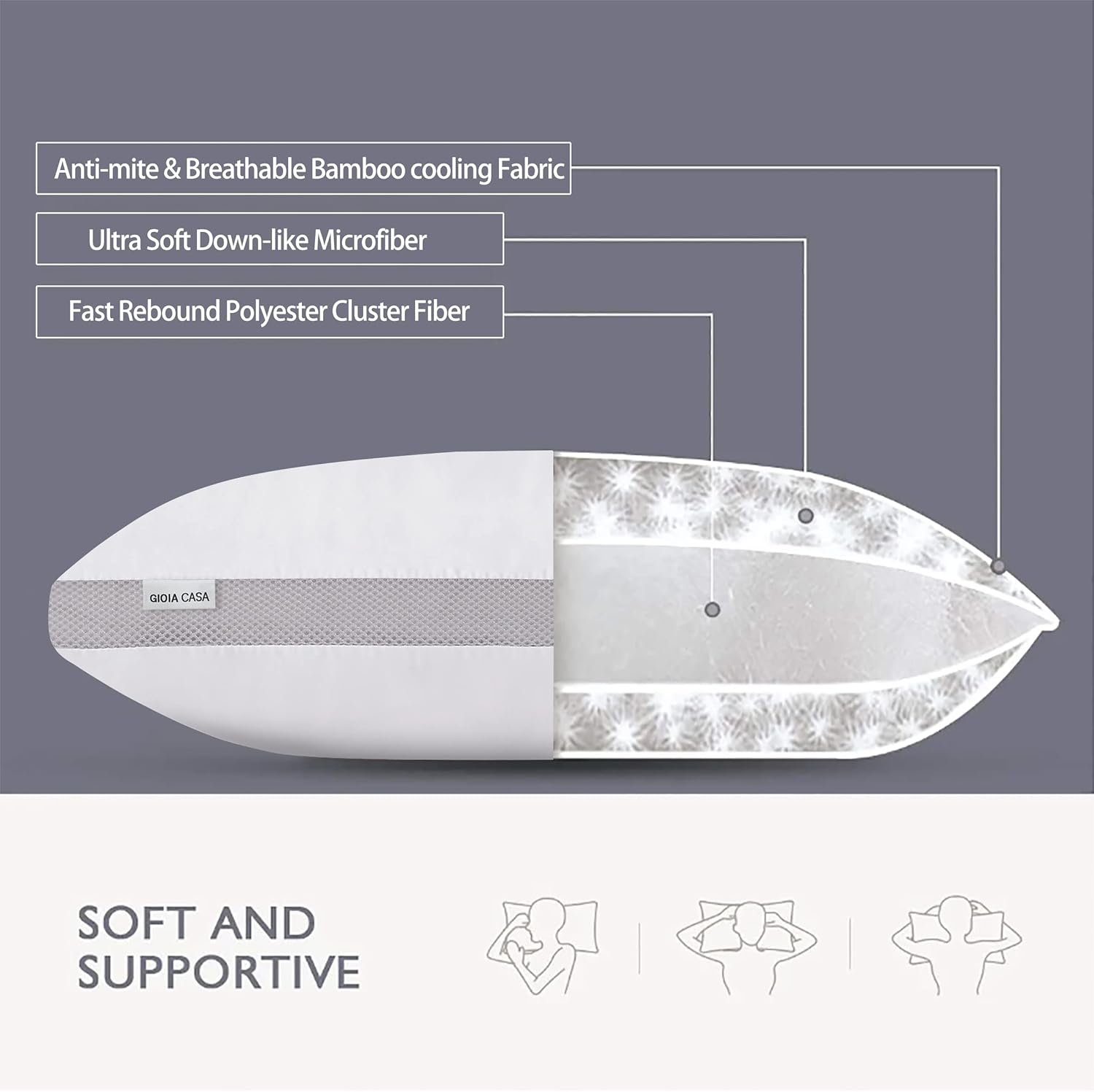 Bamboo Cooling & Breathable Pillows Twin Pack - Gioia Casa