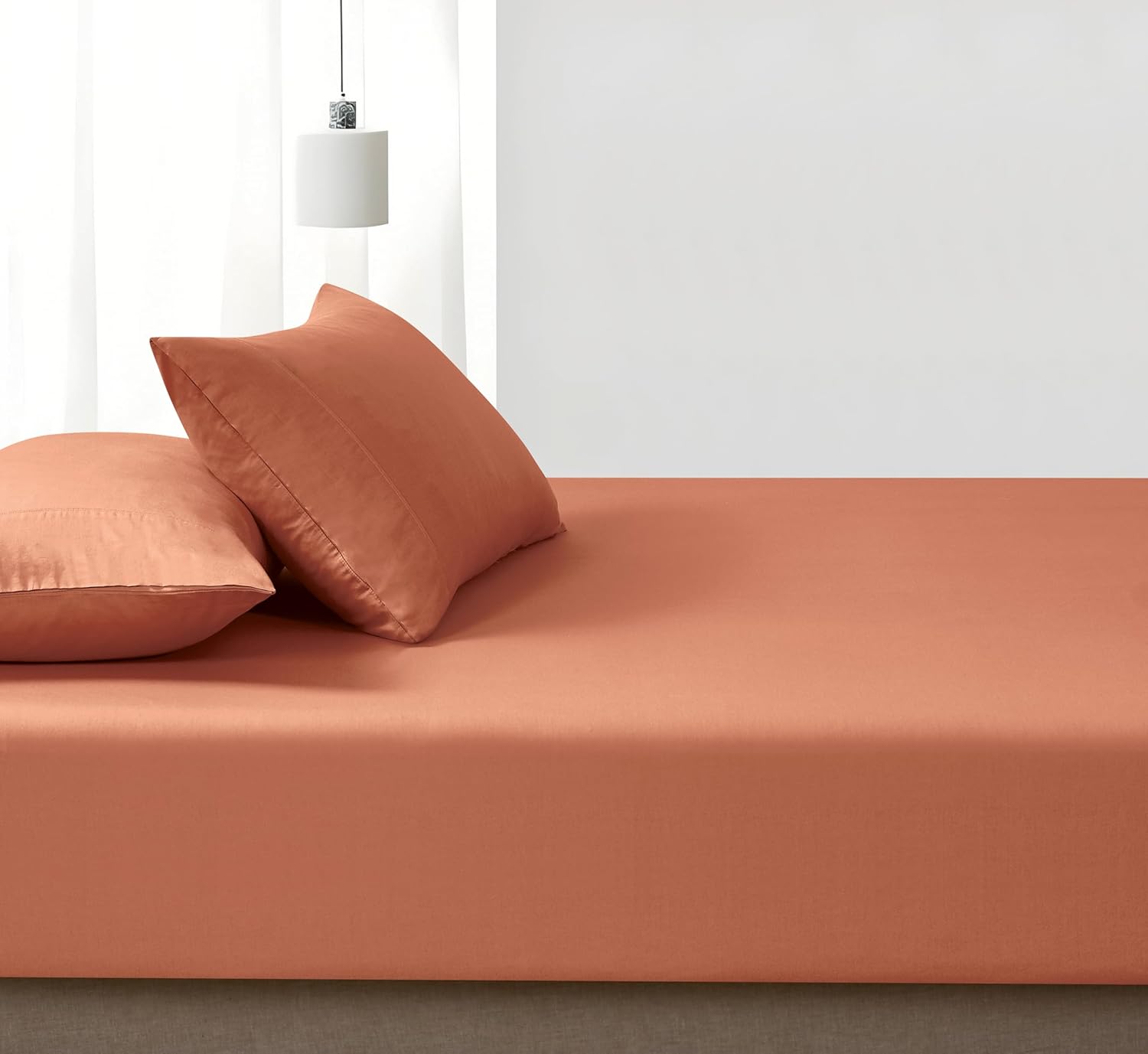 100% Vintage Washed Cotton Fitted Sheet Combo Set – 100% Natural Cotton, Ultra Soft & Breathable – Includes Fitted Sheet & Pillowcases – Machine Washable Brick, Double