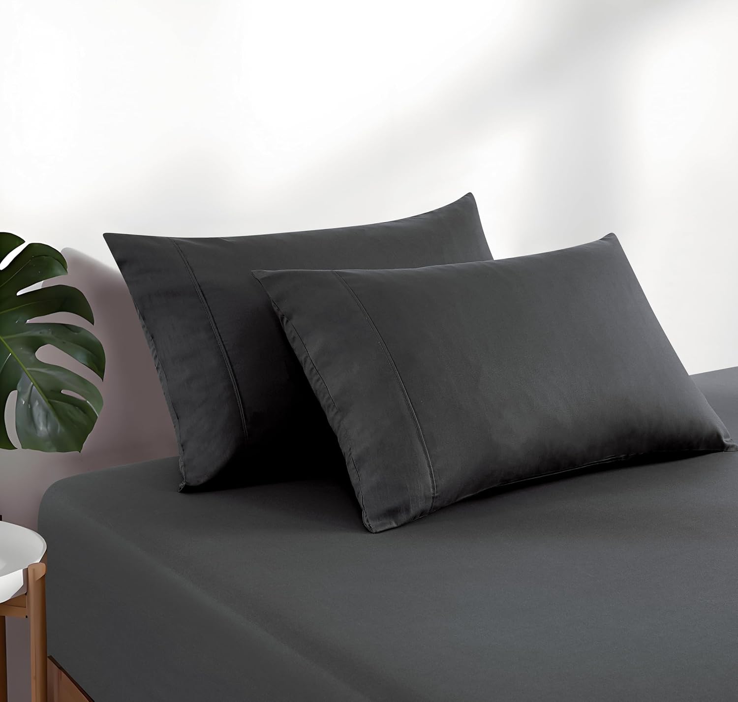 100% Vintage Washed Cotton Fitted Sheet Combo Set – 100% Natural Cotton, Ultra Soft & Breathable – Includes Fitted Sheet & Pillowcases – Machine Washable Charcoal, Double