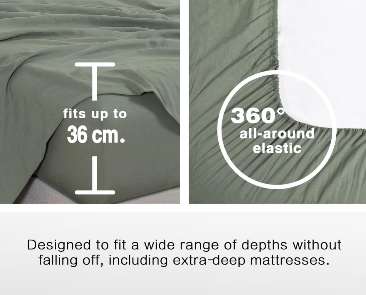 100% Vintage Washed Microfibre Fitted Sheet Set – Ultra Soft & Lightweight All-Season Fitted Sheet with 2 Pillowcases Khaki Green, Double Size