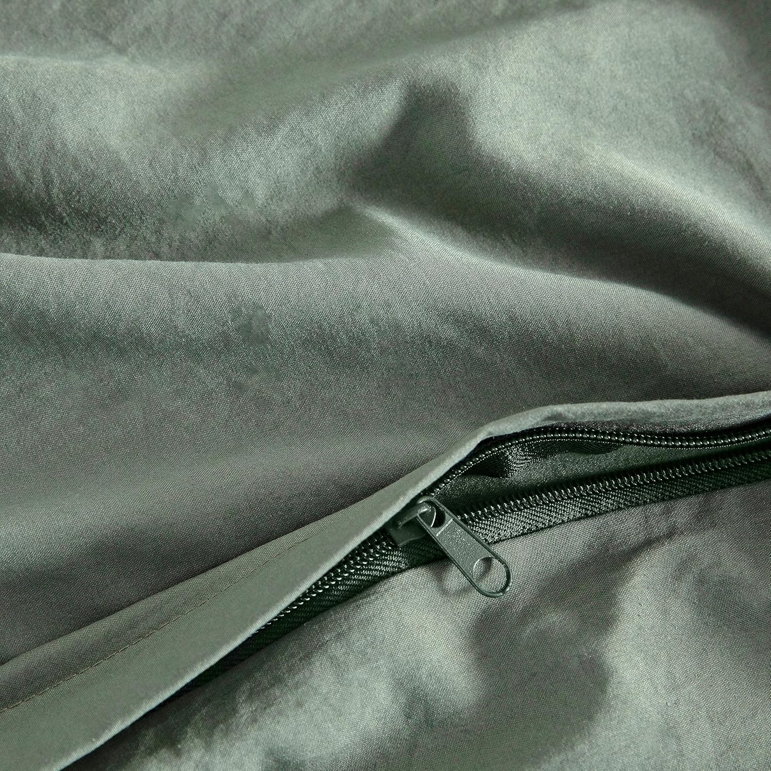 Vintage Washed Microfibre Quilt Cover Set 3Pcs - Khaki Green - Double Size