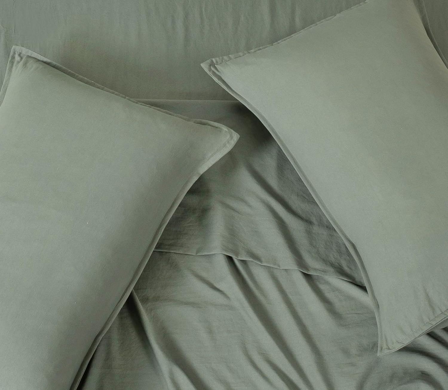 Vintage Washed Microfibre Quilt Cover Set 3Pcs - Khaki Green - Double Size