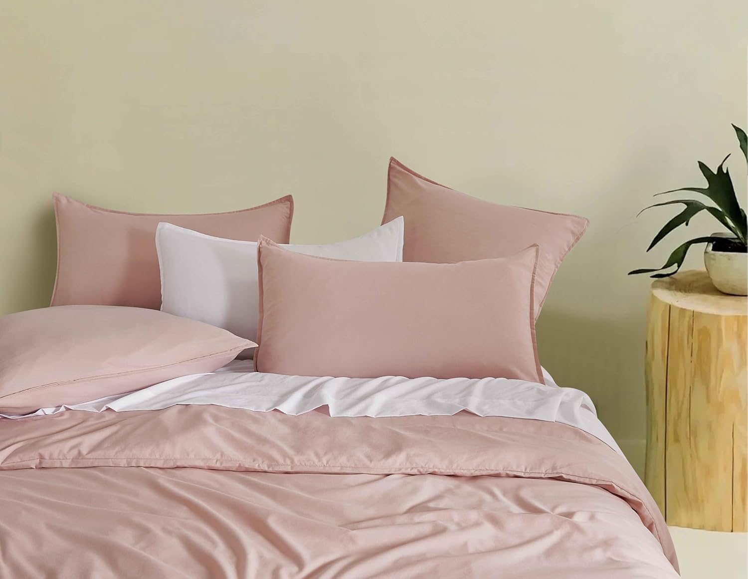Vintage Washed Microfibre Quilt Cover Set Pink, Double