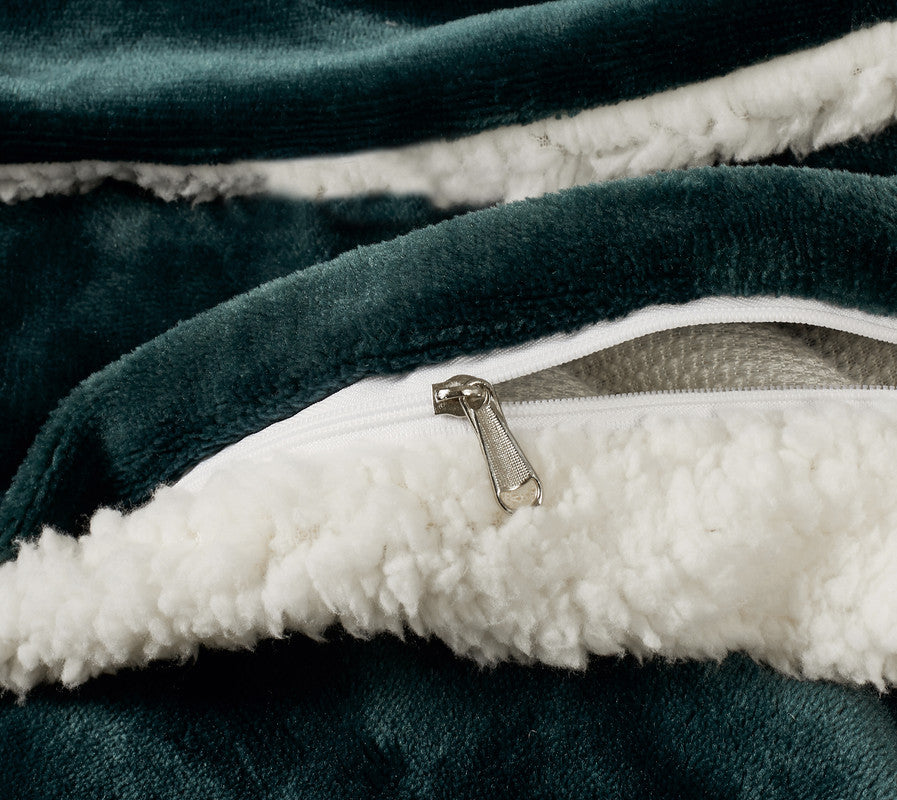 2-in-1 Teddy Sherpa Quilt Cover Set Double Size - Emerald Green