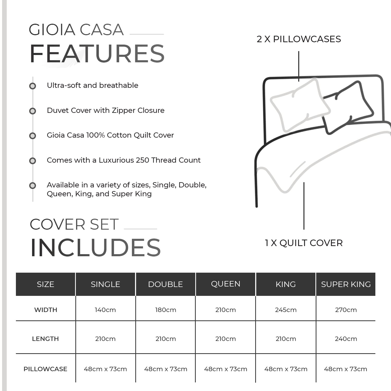 100% Cotton Vintage Washed Bed Quilt Cover Set - White - Double Size