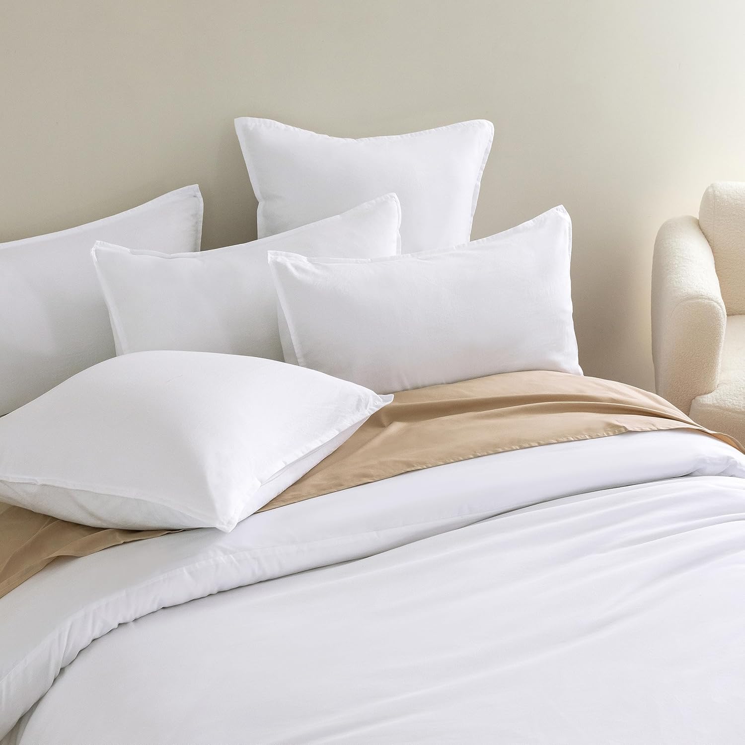 Vintage Washed Microfibre Quilt Cover Set White, Double