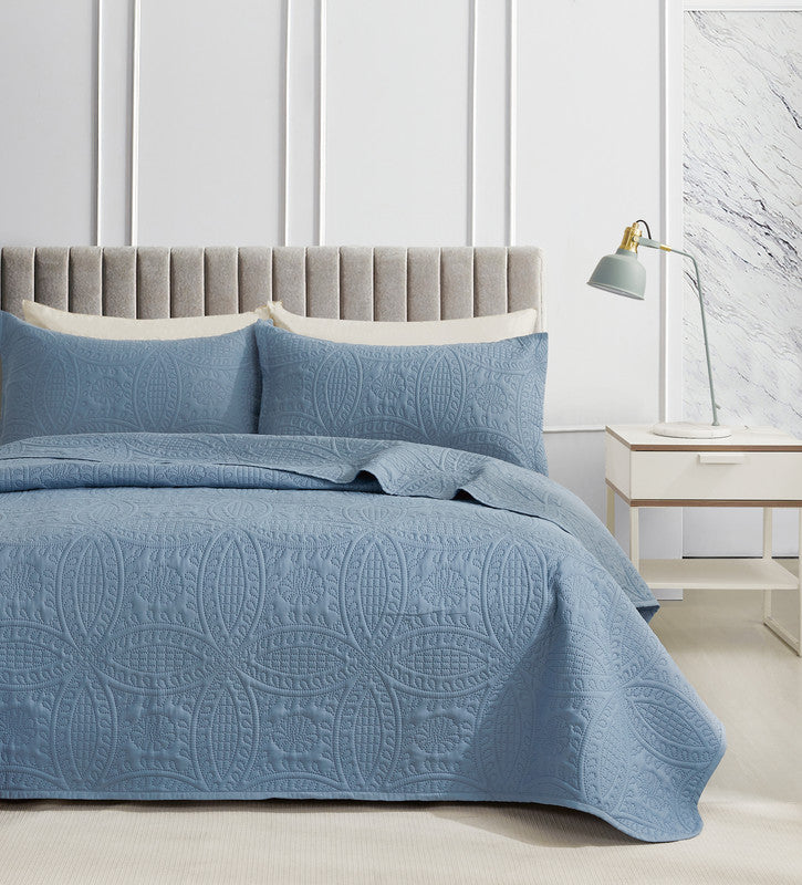 Lisbon Quilted 3-Piece Embossed Coverlet Set Blue, Double/Queen