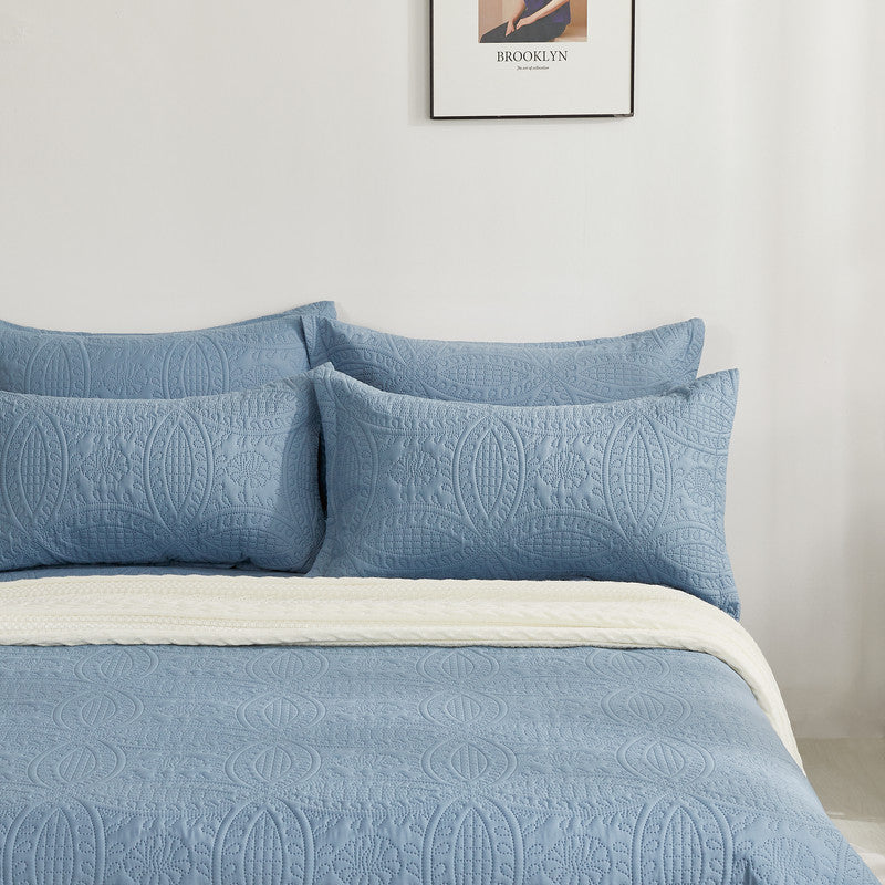 Lisbon Quilted 3-Piece Embossed Coverlet Set Blue, Double/Queen