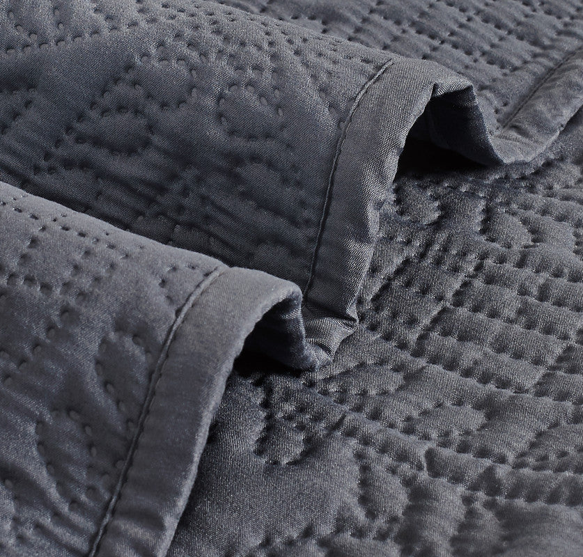 Lisbon Quilted 3-Piece Embossed Coverlet Set Charcoal, Double/Queen