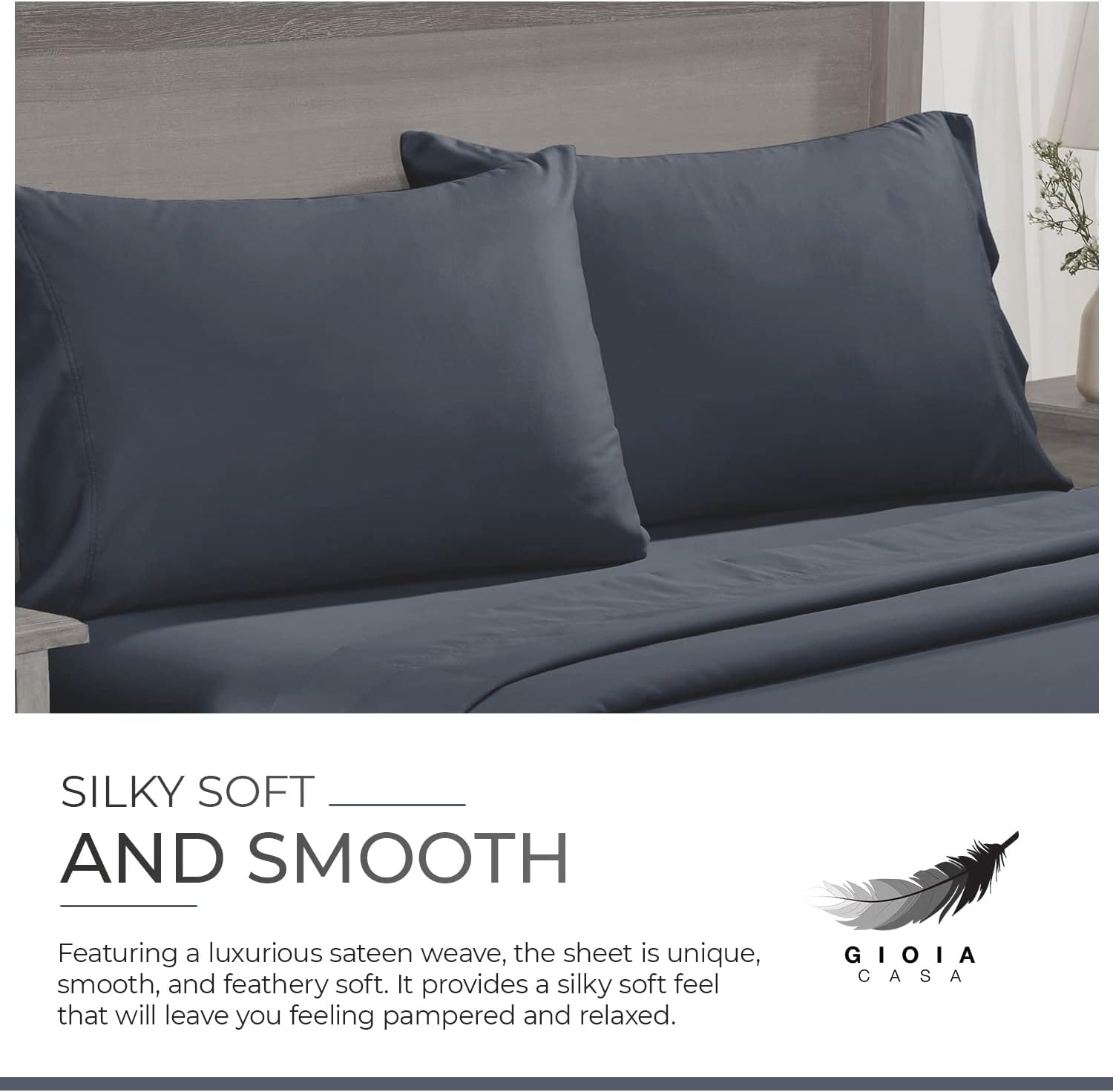 Luxurious Bamboo Cotton Queen Bedding Set, Charcoal - Gioia Casa