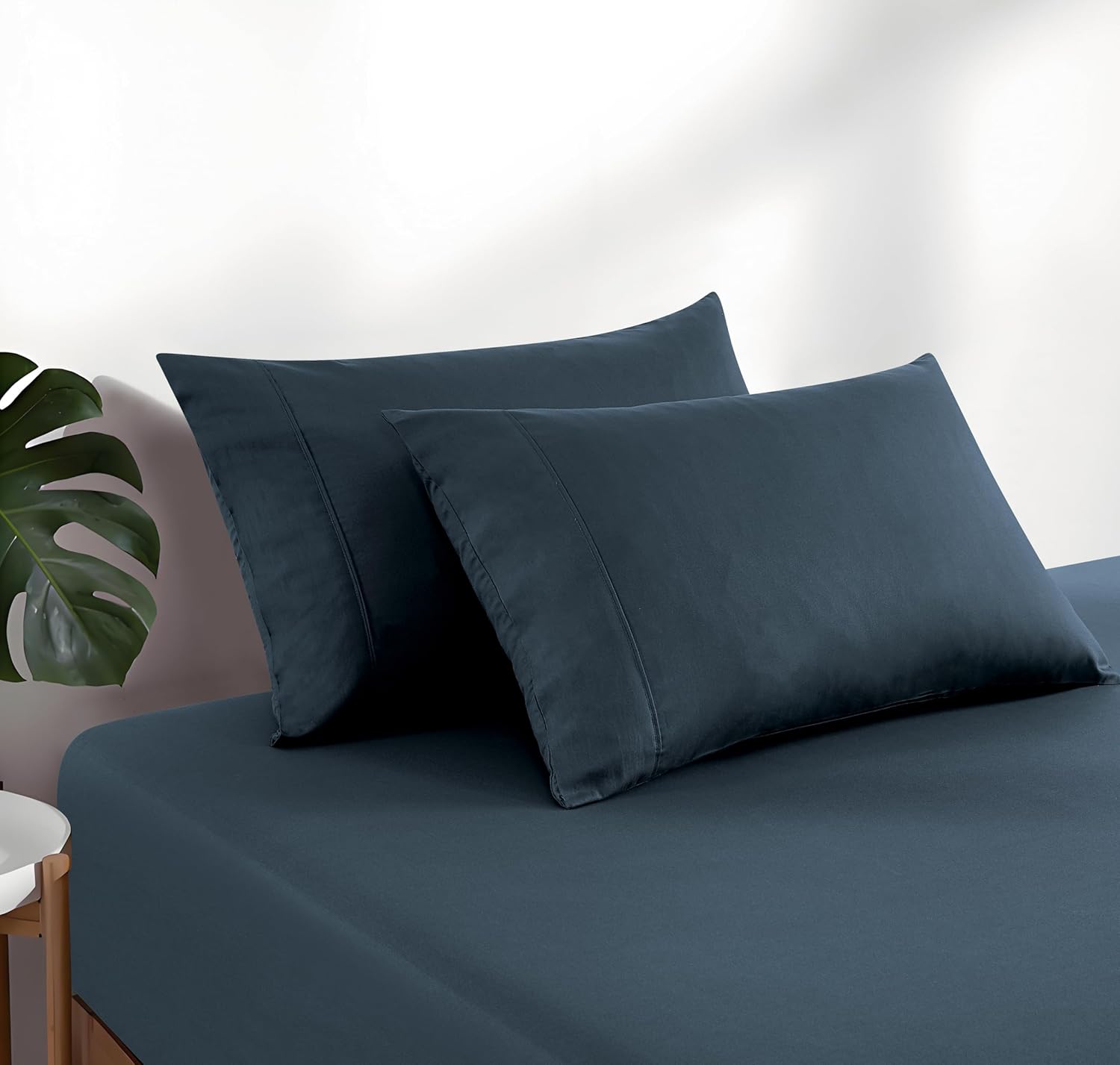 100% Vintage Washed Cotton Fitted Sheet Combo Set – 100% Natural Cotton, Ultra Soft & Breathable – Includes Fitted Sheet & Pillowcases – Machine Washable Indigo, Queen