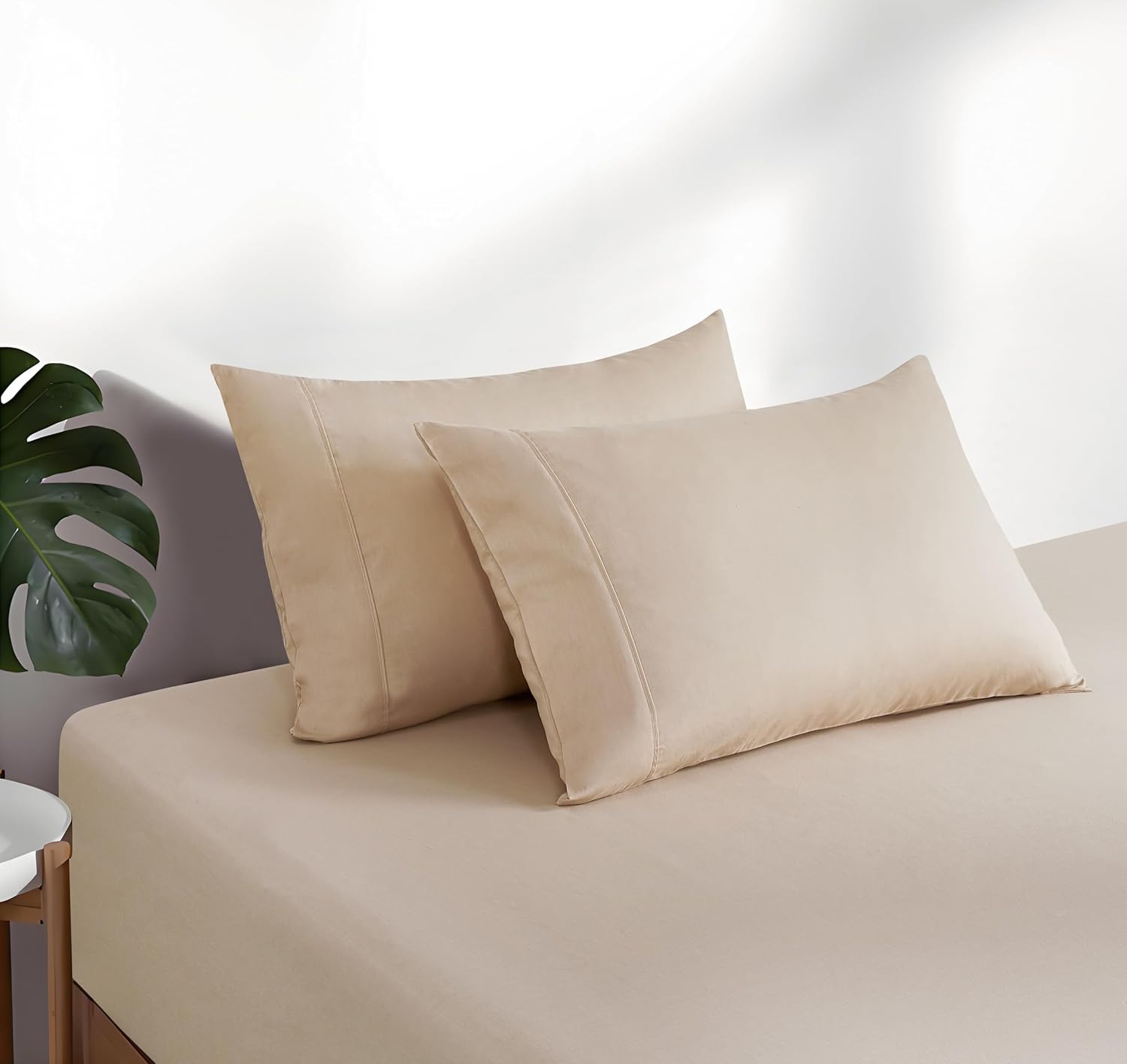 100% Vintage Washed Cotton Fitted Sheet Combo Set – 100% Natural Cotton, Ultra Soft & Breathable – Includes Fitted Sheet & Pillowcases – Machine Washable Natural, Queen