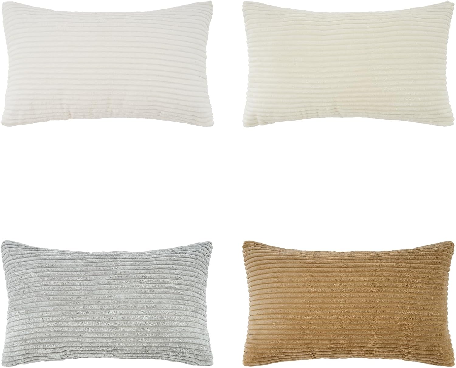 Corduroy Velvet Cushion Covers - Soft Velvet Fabric with Hidden Zipper - Stylish Mix of Beige Shades, 30cm x 50cm Pack of 4