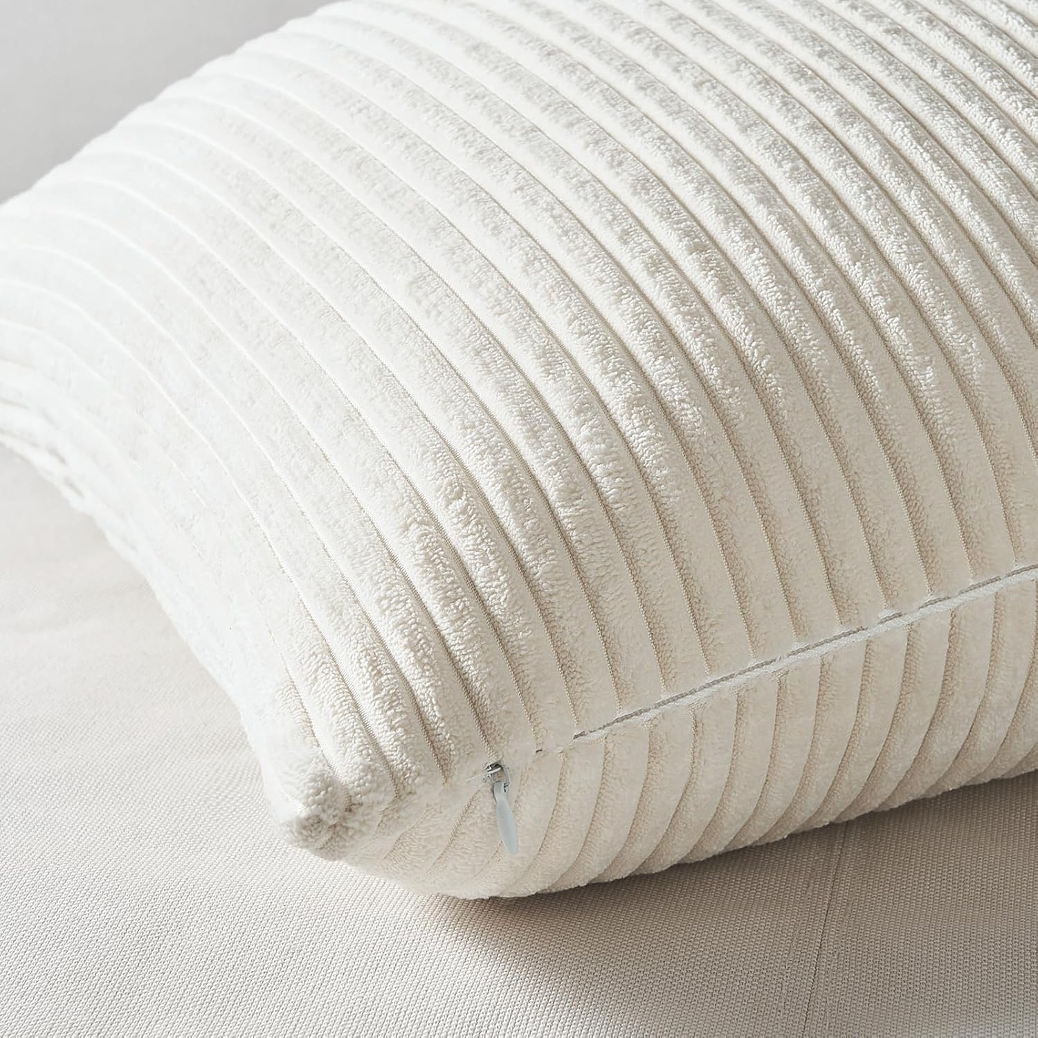 Corduroy Velvet Cushion Covers - Soft Velvet Fabric with Hidden Zipper - Stylish Mix of Beige Shades, 45cm x 45cm Pack of 4