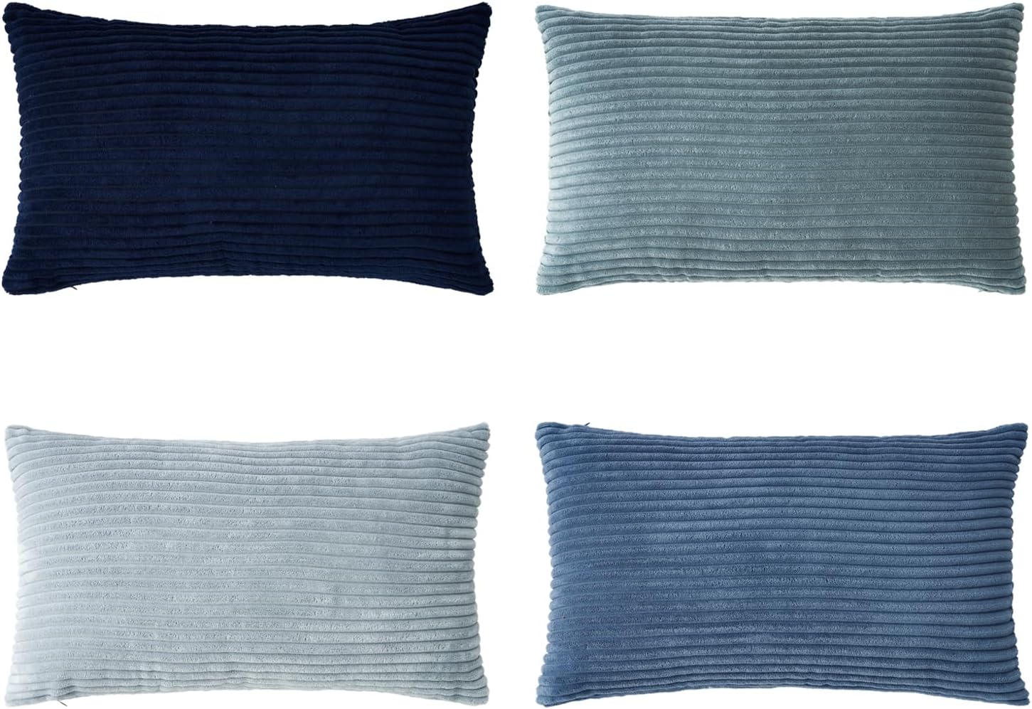 Corduroy Velvet Cushion Covers - Soft Velvet Fabric with Hidden Zipper - Stylish Mix of Blue Shades, 30cm x 50cm Pack of 4