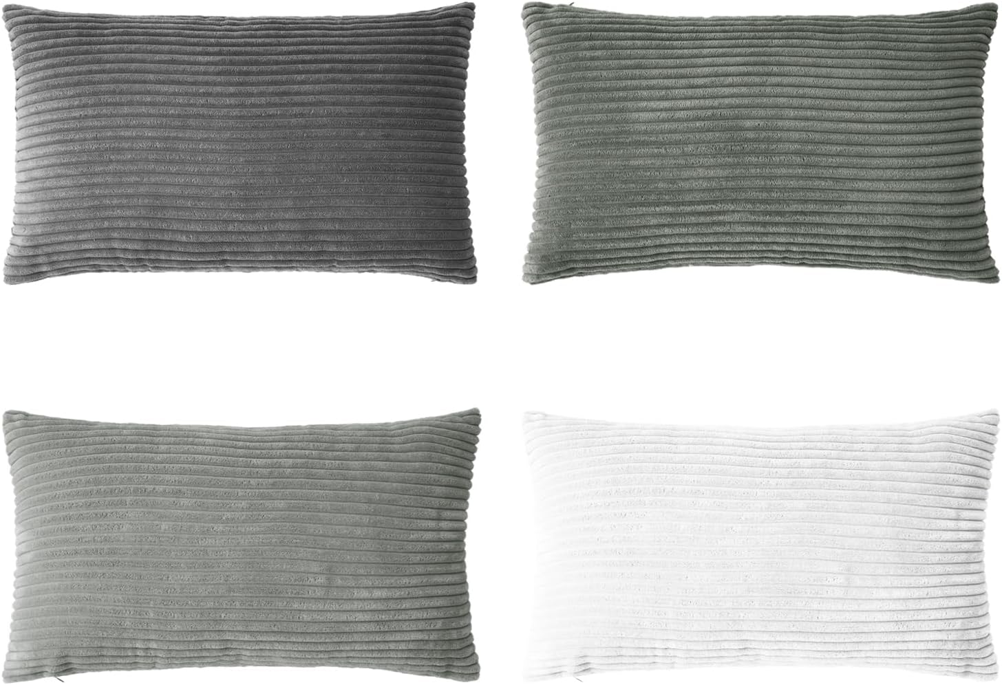 Corduroy Velvet Cushion Covers - Soft Velvet Fabric with Hidden Zipper - Stylish Mix of Grey Shades, 30cm x 50cm Pack of 4