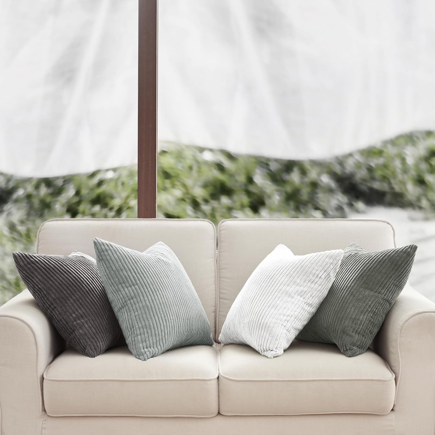 Corduroy Velvet Cushion Covers - Soft Velvet Fabric with Hidden Zipper - Stylish Mix of Grey Shades, 45cm x 45cm Pack of 4