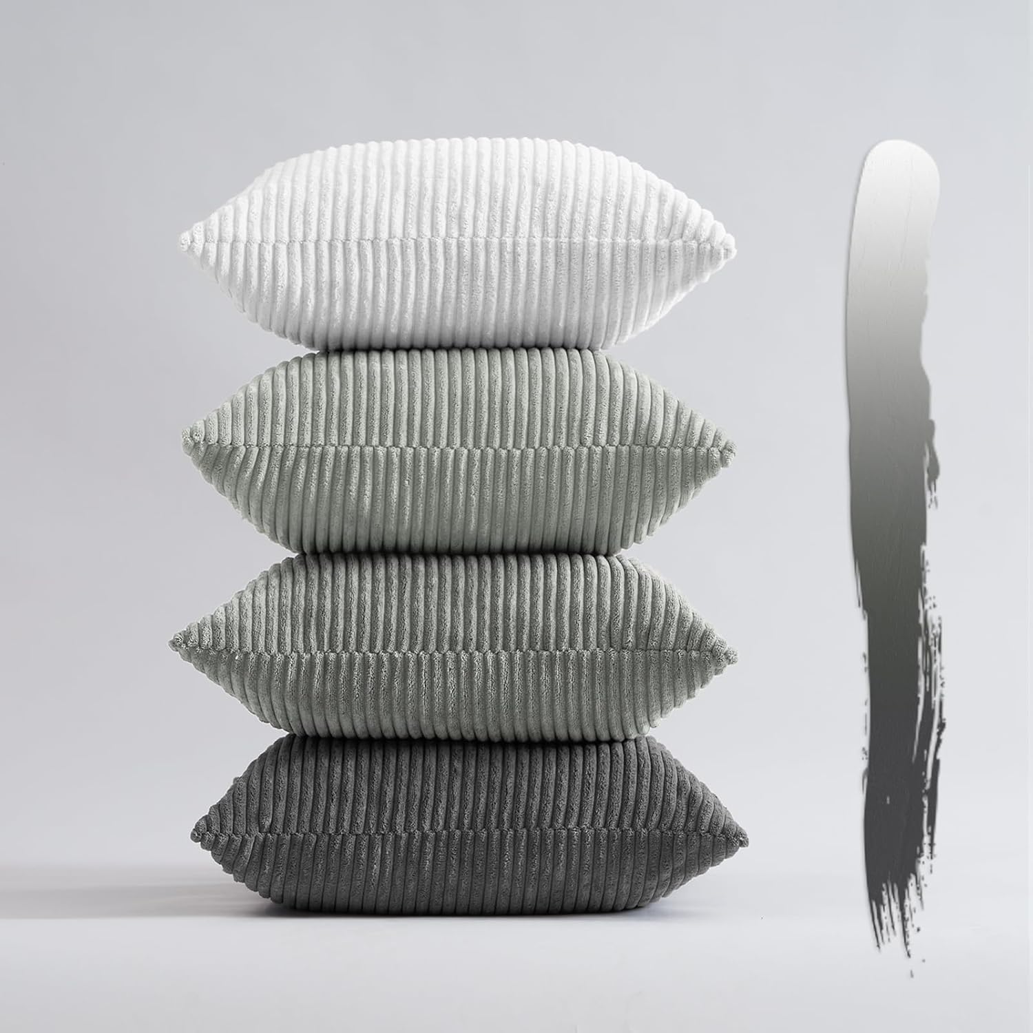 Corduroy Velvet Cushion Covers - Soft Velvet Fabric with Hidden Zipper - Stylish Mix of Grey Shades, 45cm x 45cm Pack of 4