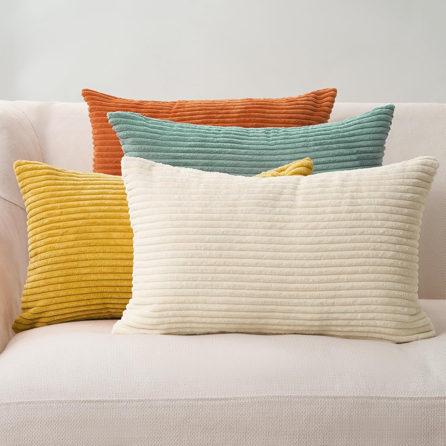 Corduroy Velvet Cushion Covers - Soft Velvet Fabric with Hidden Zipper - Rainbow, 30cm x 50cm Pack of 4