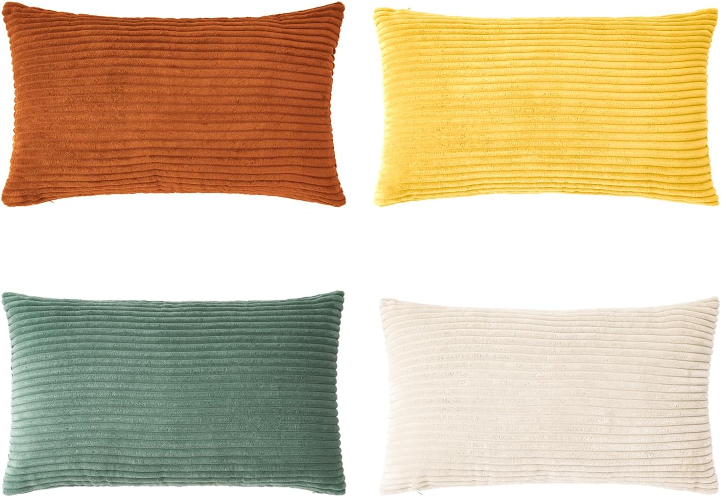 Corduroy Velvet Cushion Covers - Soft Velvet Fabric with Hidden Zipper - Rainbow, 30cm x 50cm Pack of 4