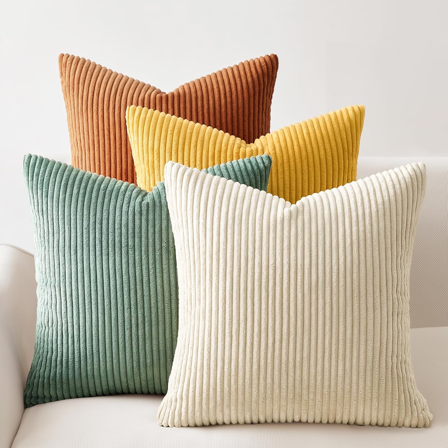 Corduroy Velvet Cushion Covers - Soft Velvet Fabric with Hidden Zipper - Rainbow, 45cm x 45cm Pack of 4