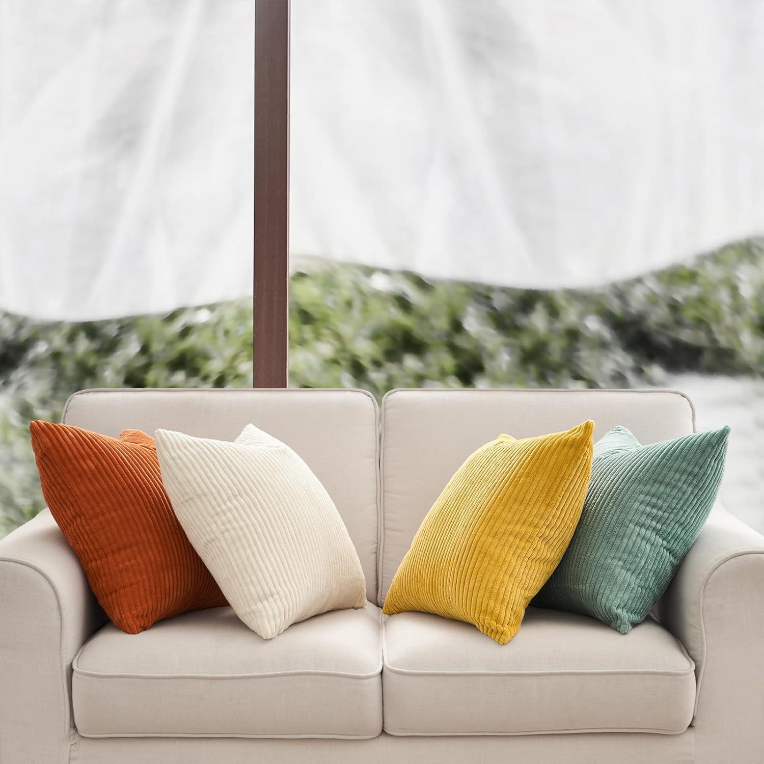 Corduroy Velvet Cushion Covers - Soft Velvet Fabric with Hidden Zipper - Rainbow, 45cm x 45cm Pack of 4