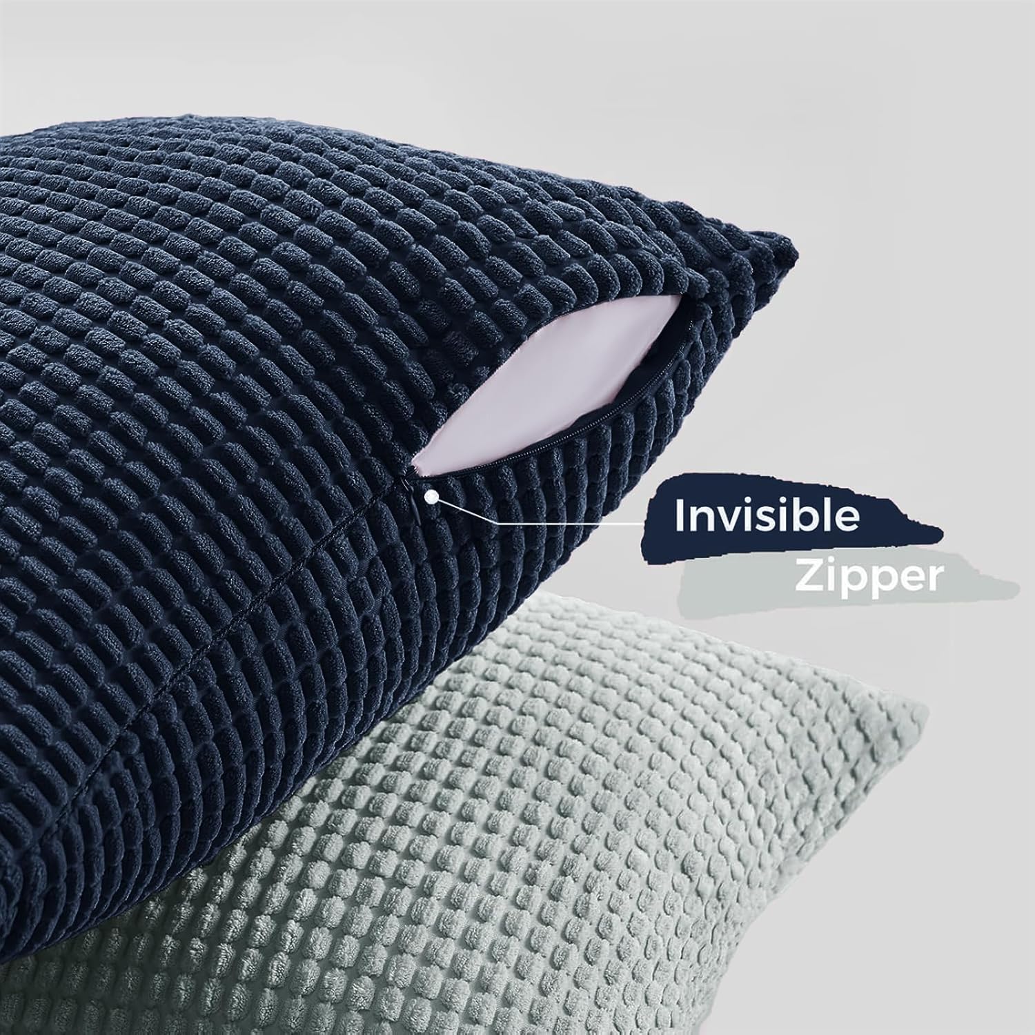 Corduroy Corn Grain Cushion Covers - Soft Velvet with Hidden Zipper - Stylish Mix of Blue Shades, 45cm x 45cm Pack of 4