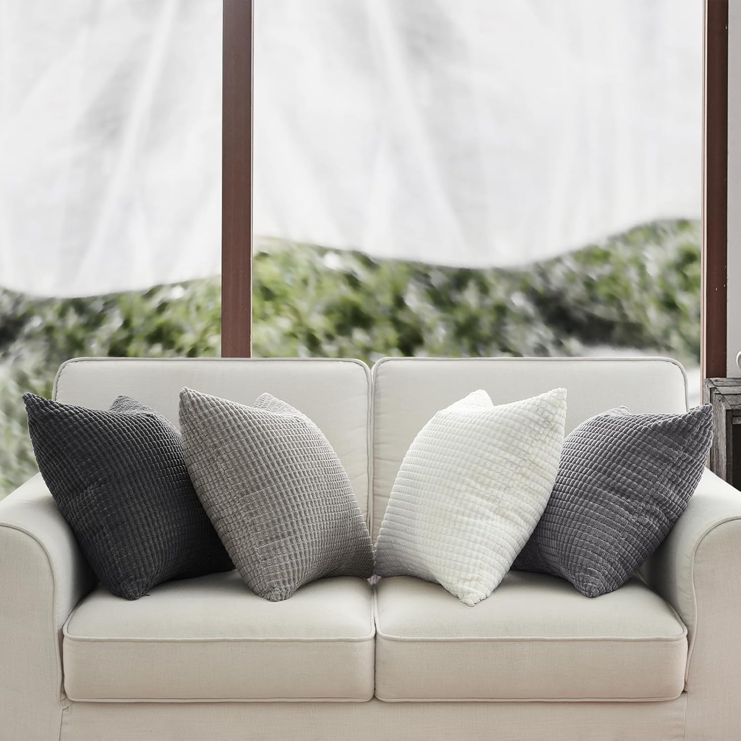 Corduroy Corn Grain Cushion Covers - Soft Velvet with Hidden Zipper - Stylish Mix of Grey Shades, 45cm x 45cm Pack of 4
