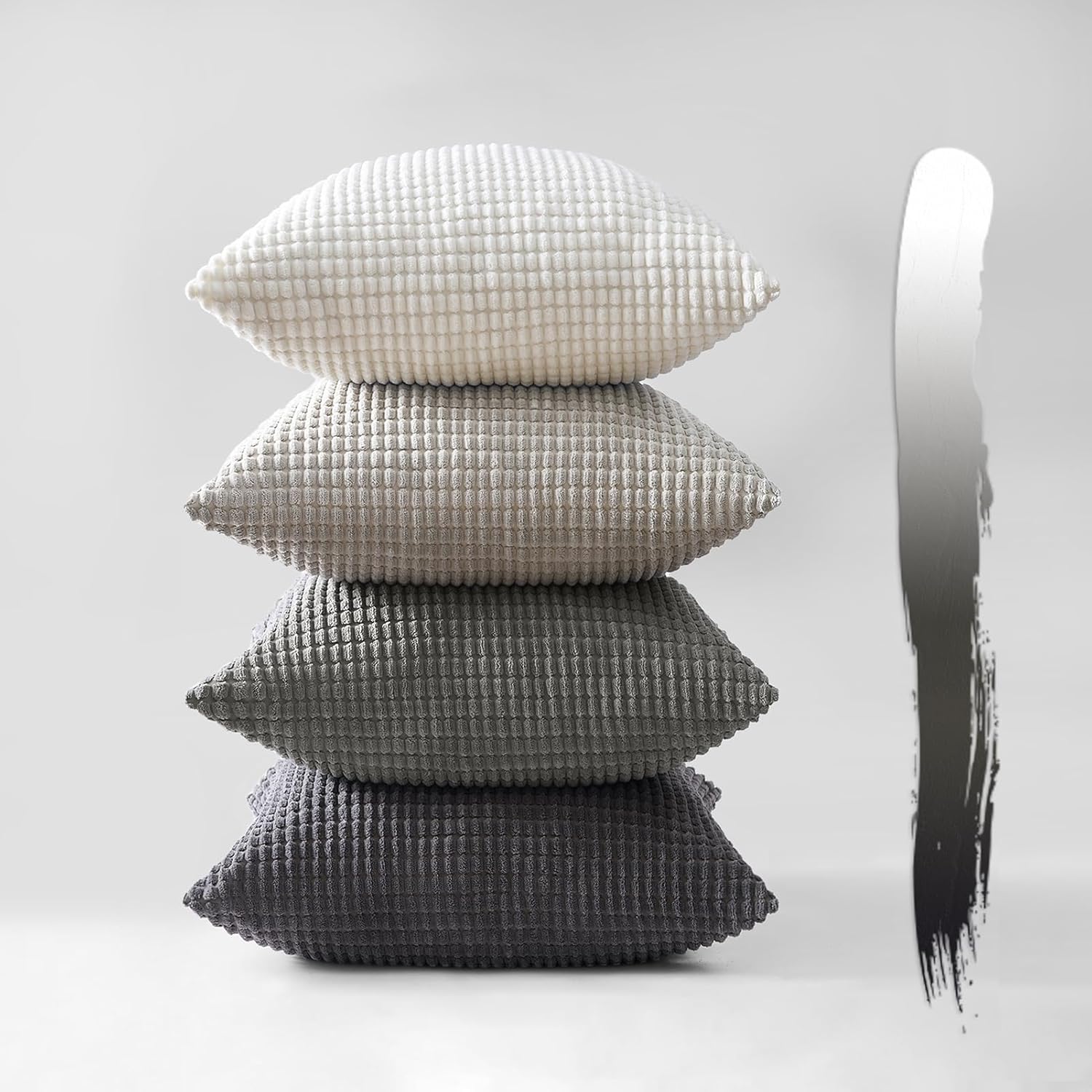 Corduroy Corn Grain Cushion Covers - Soft Velvet with Hidden Zipper - Stylish Mix of Grey Shades, 45cm x 45cm Pack of 4