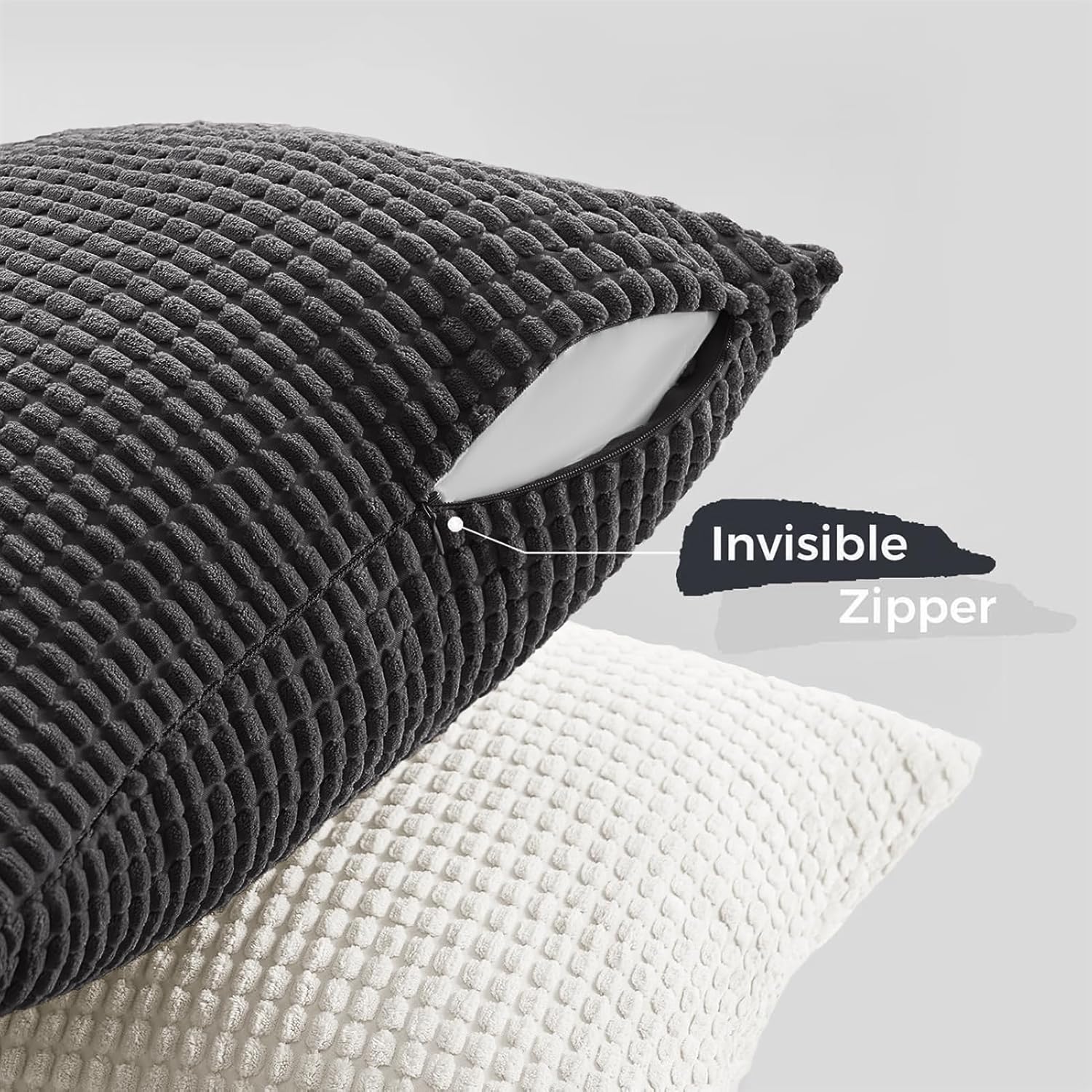 Corduroy Corn Grain Cushion Covers - Soft Velvet with Hidden Zipper - Stylish Mix of Grey Shades, 45cm x 45cm Pack of 4