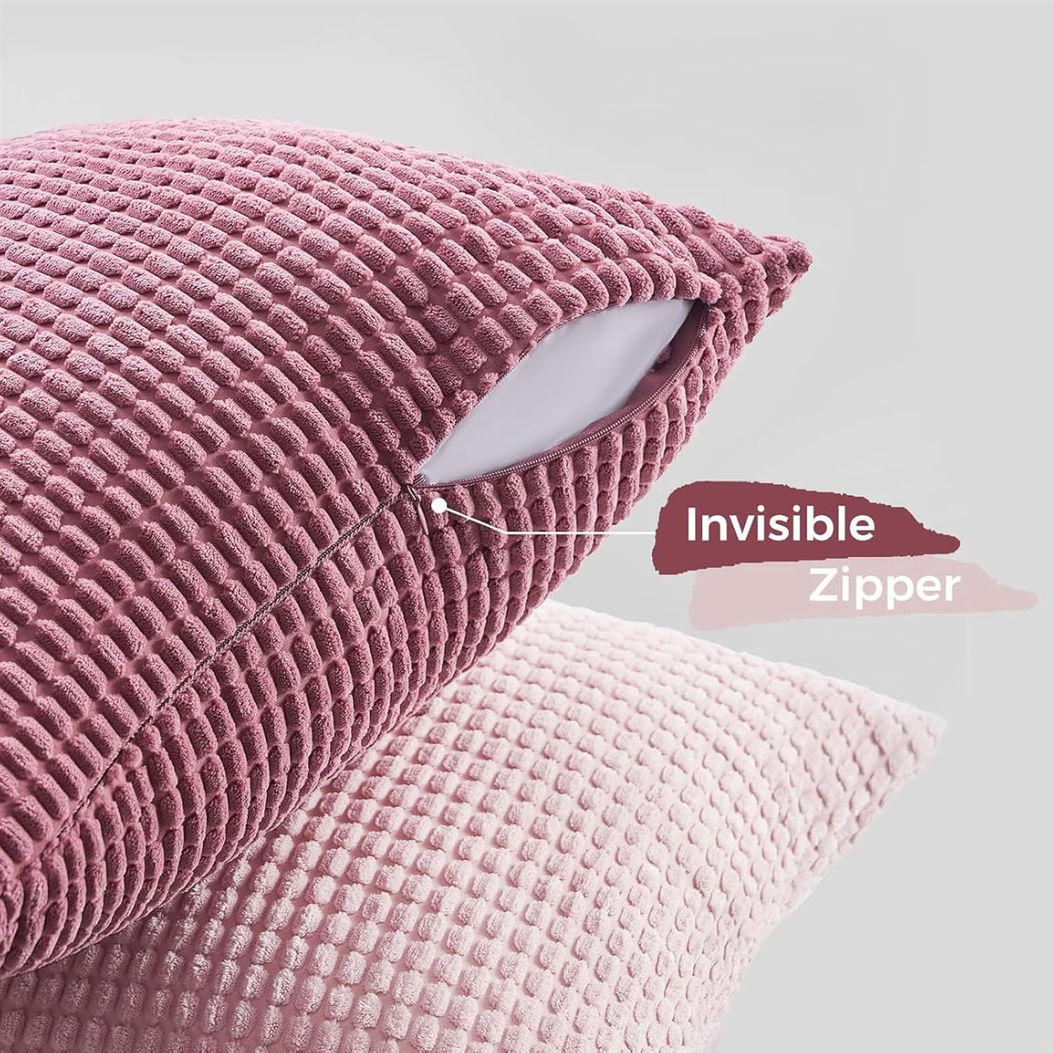 Corduroy Corn Grain Cushion Covers - Soft Velvet with Hidden Zipper - Stylish Mix of Pink Shades, 45cm x 45cm Pack of 4