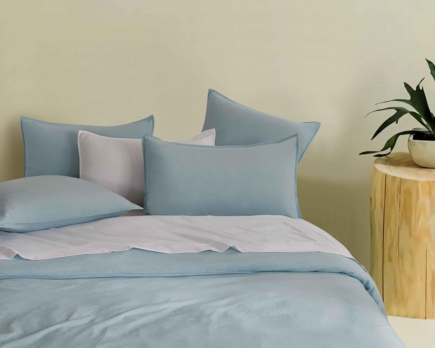 Vintage Washed Microfibre Quilt Cover Set Blue, Queen