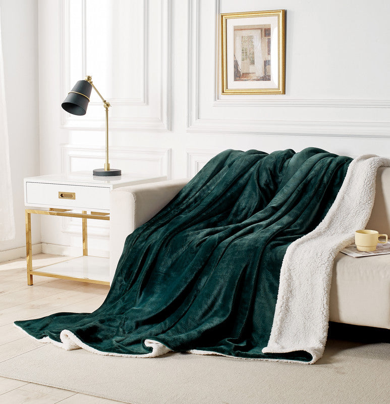 2-in-1 Teddy Sherpa Quilt Cover Set Queen Size - Emerald Green