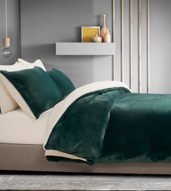 2-in-1 Teddy Sherpa Quilt Cover Set Queen Size - Emerald Green