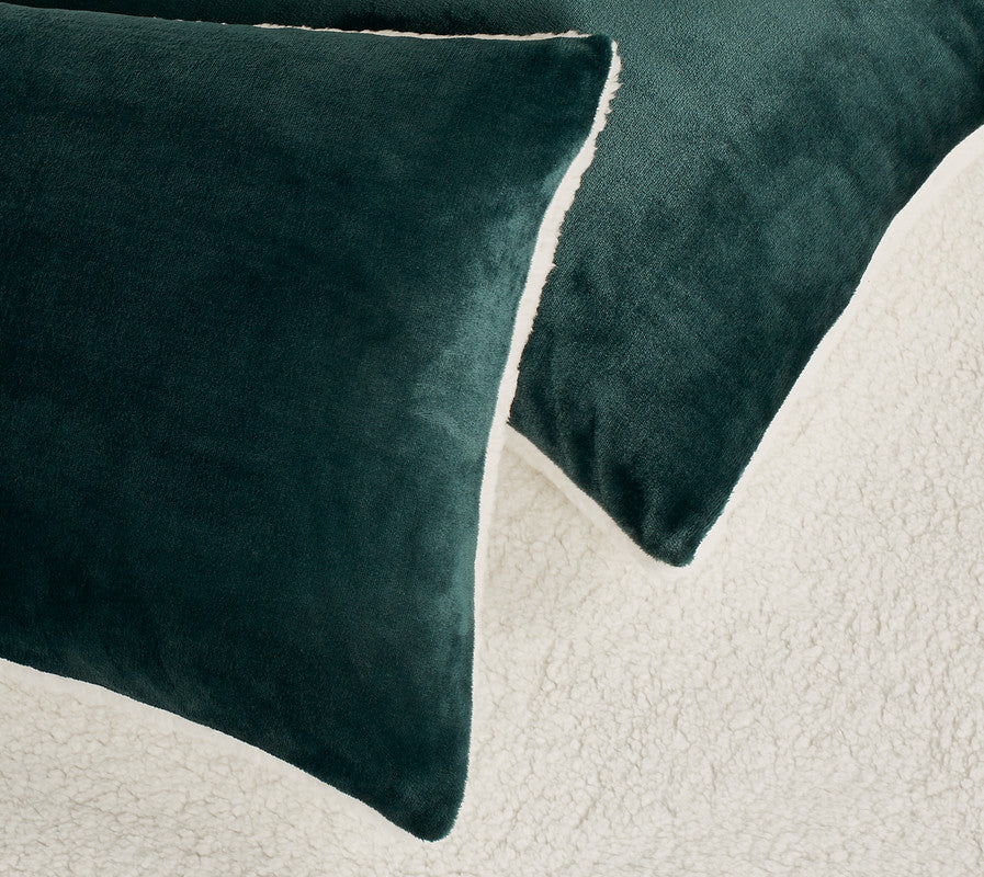 2-in-1 Teddy Sherpa Quilt Cover Set Queen Size - Emerald Green