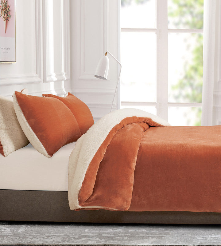 2-in-1 Teddy Sherpa Quilt Cover Set Queen Size - Terracotta