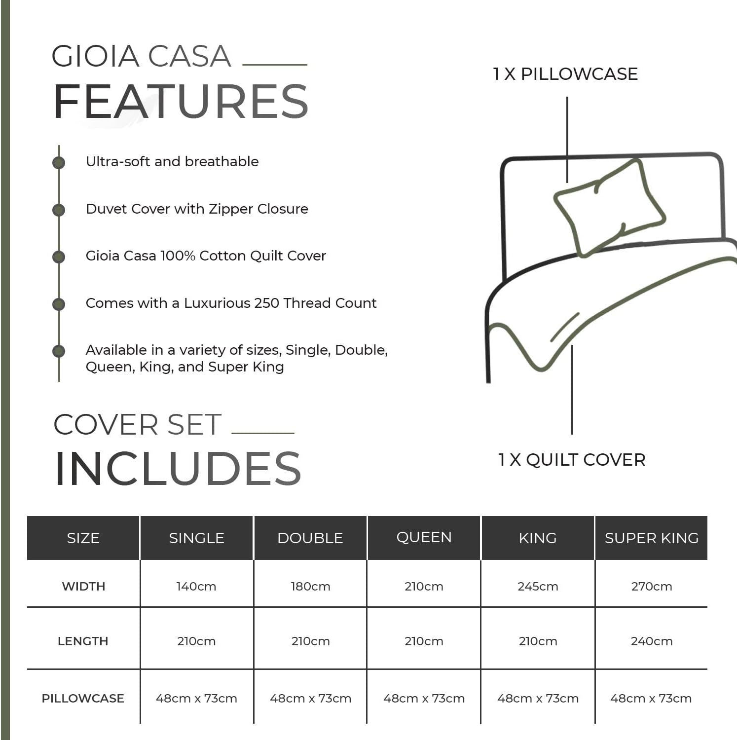 Ultra-Soft Cotton Queen Quilt Cover Set - Hypoallergenic - Gioia Casa