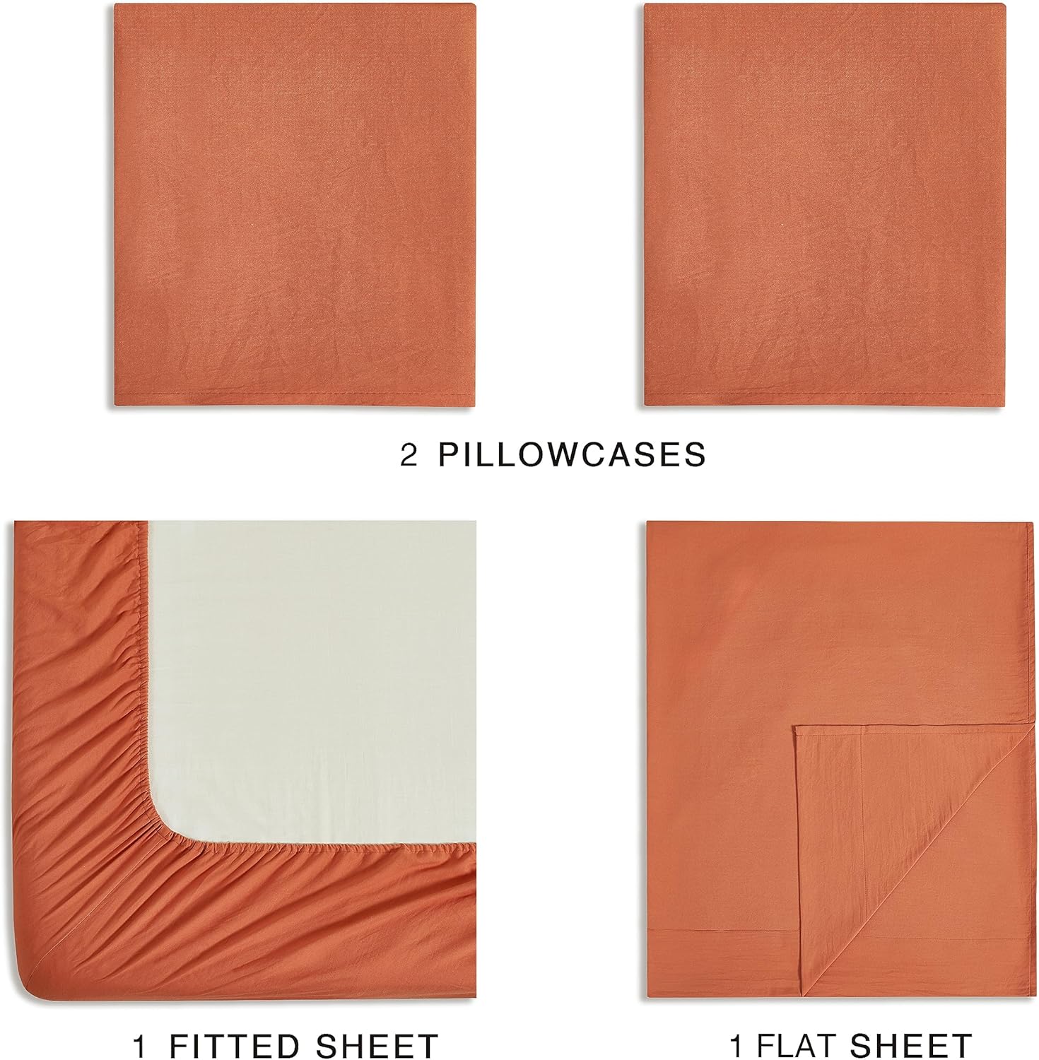 Premium Vintage Washed Microfibre Queen Sheet Set - Terracotta