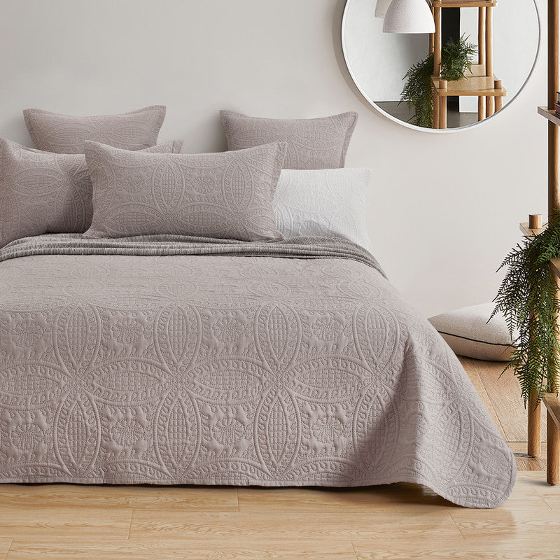 Lisbon Quilted 3-Piece Embossed Coverlet Set Beige, Queen/King