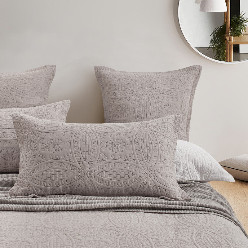 Lisbon Quilted 3-Piece Embossed Coverlet Set Beige, Queen/King