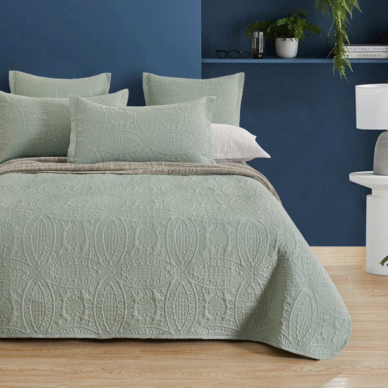 Lisbon Quilted 3-Piece Embossed Coverlet Set Sage Green, Queen/King