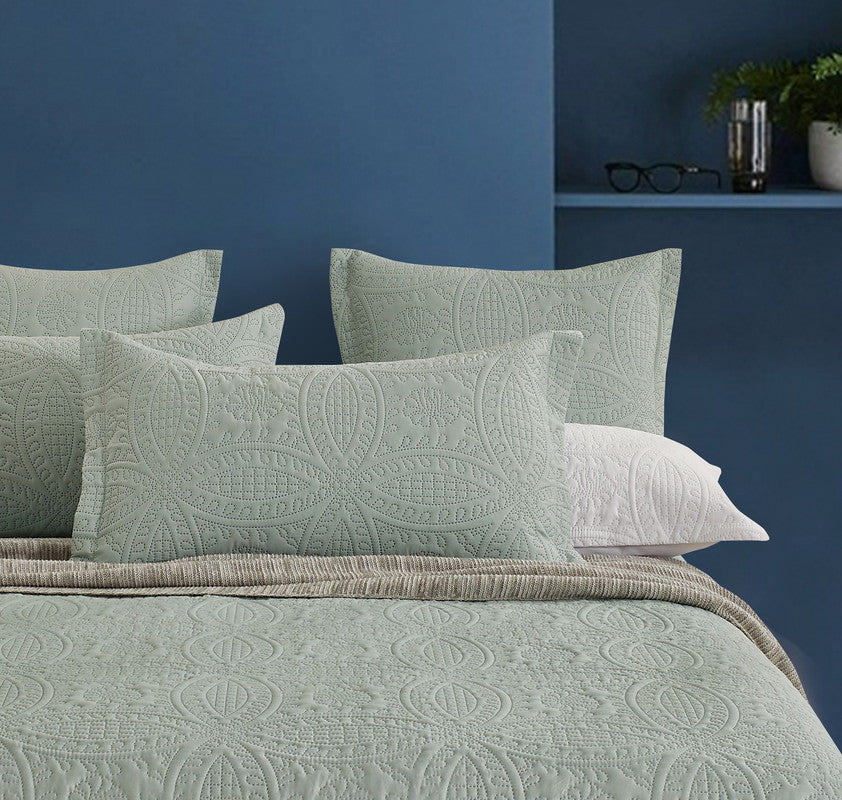 Lisbon Quilted 3-Piece Embossed Coverlet Set Sage Green, Queen/King