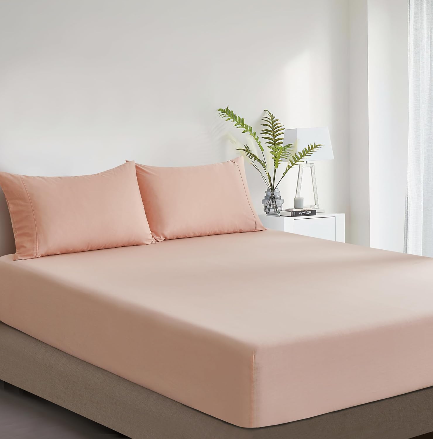100% Vintage Washed Cotton Fitted Sheet Combo Set – 100% Natural Cotton, Ultra Soft & Breathable – Includes Fitted Sheet & Pillowcases – Machine Washable Pink, King