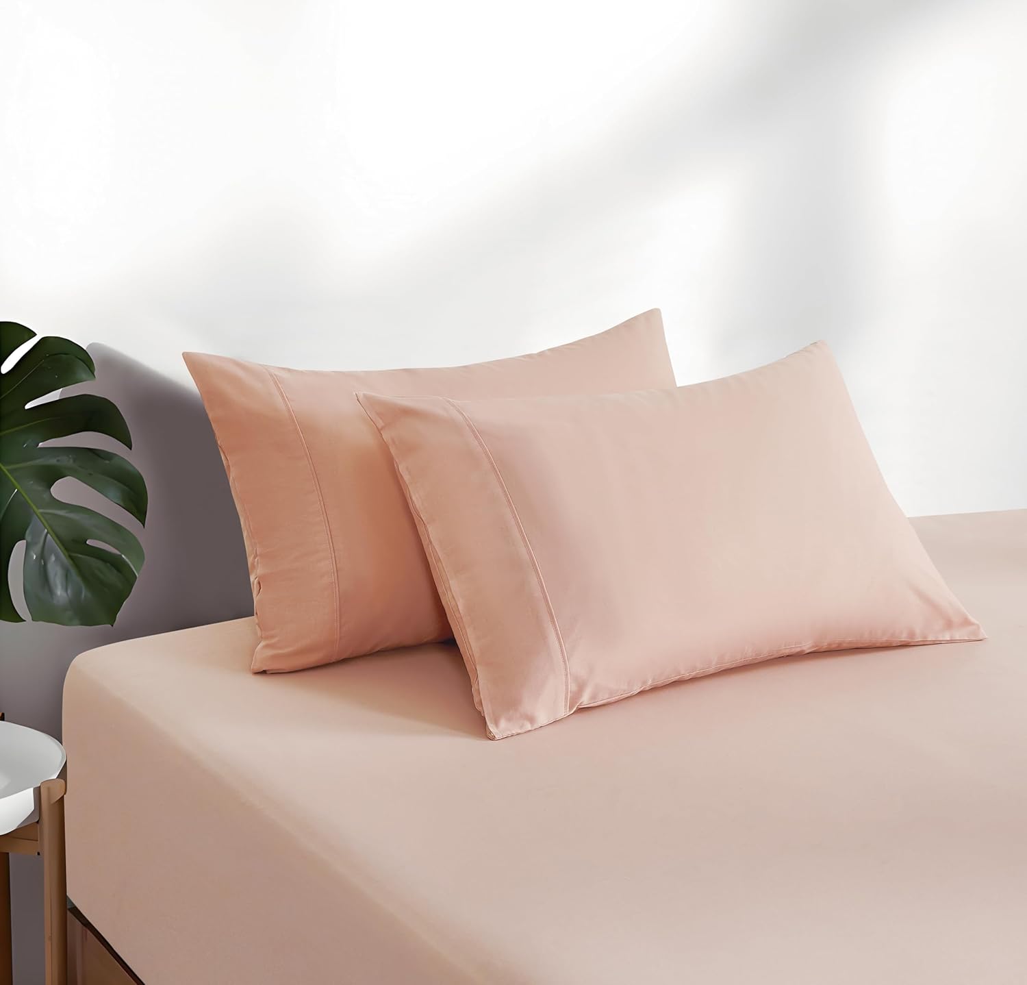 100% Vintage Washed Cotton Fitted Sheet Combo Set – 100% Natural Cotton, Ultra Soft & Breathable – Includes Fitted Sheet & Pillowcases – Machine Washable Pink, King