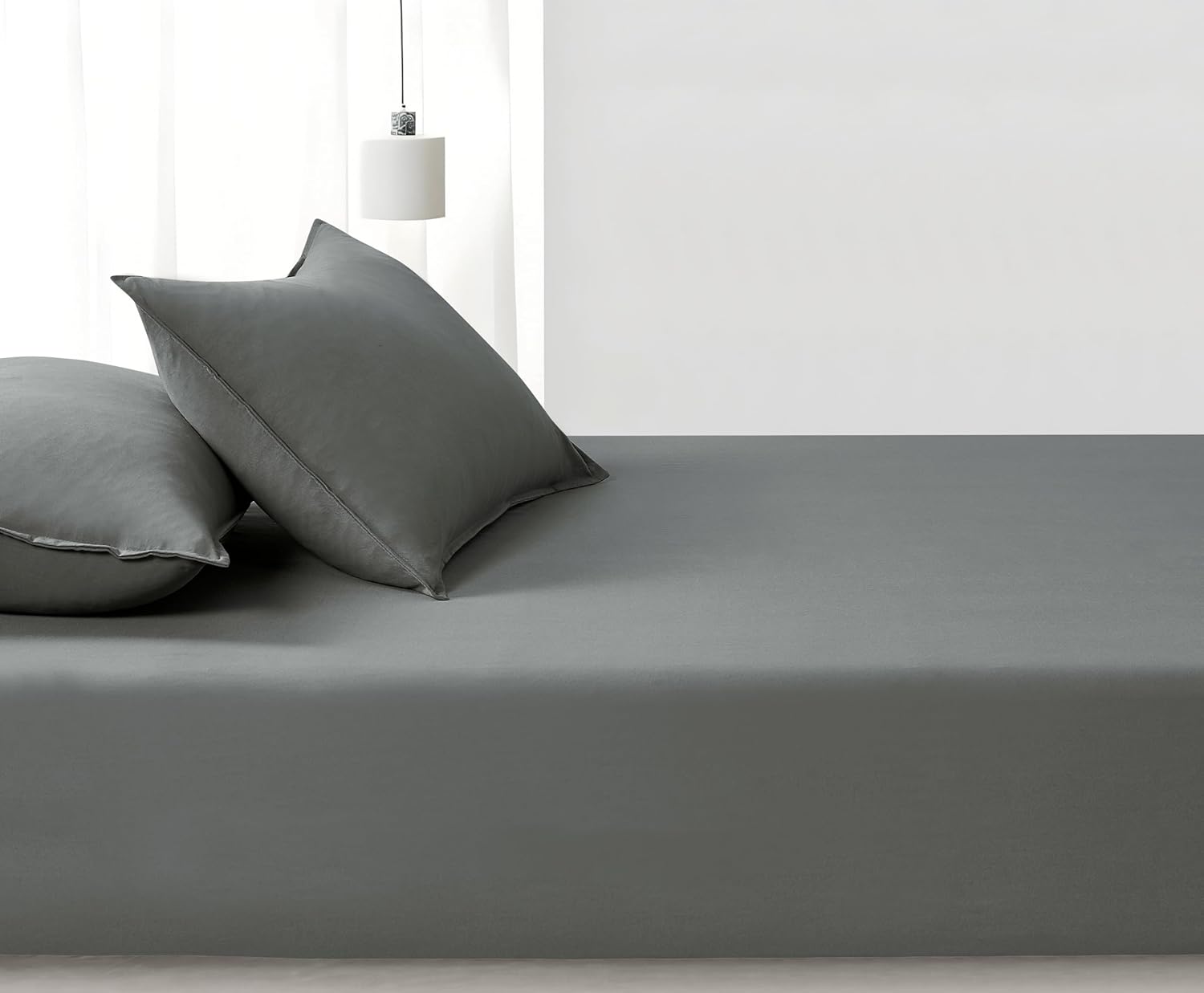 100% Vintage Washed Microfibre Fitted Sheet Set – Ultra Soft & Lightweight All-Season Fitted Sheet with 2 Pillowcases Grey, King Size