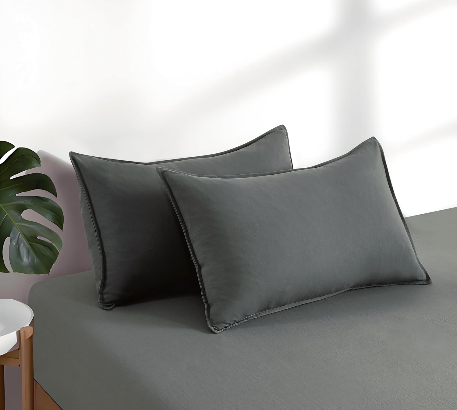 100% Vintage Washed Microfibre Fitted Sheet Set – Ultra Soft & Lightweight All-Season Fitted Sheet with 2 Pillowcases Grey, King Size