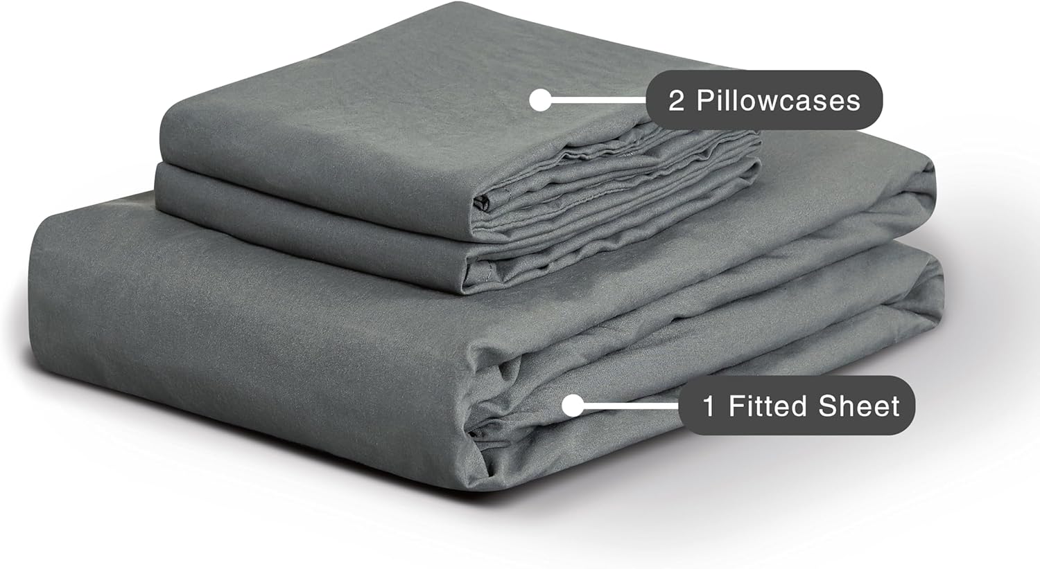 100% Vintage Washed Microfibre Fitted Sheet Set – Ultra Soft & Lightweight All-Season Fitted Sheet with 2 Pillowcases Grey, King Size