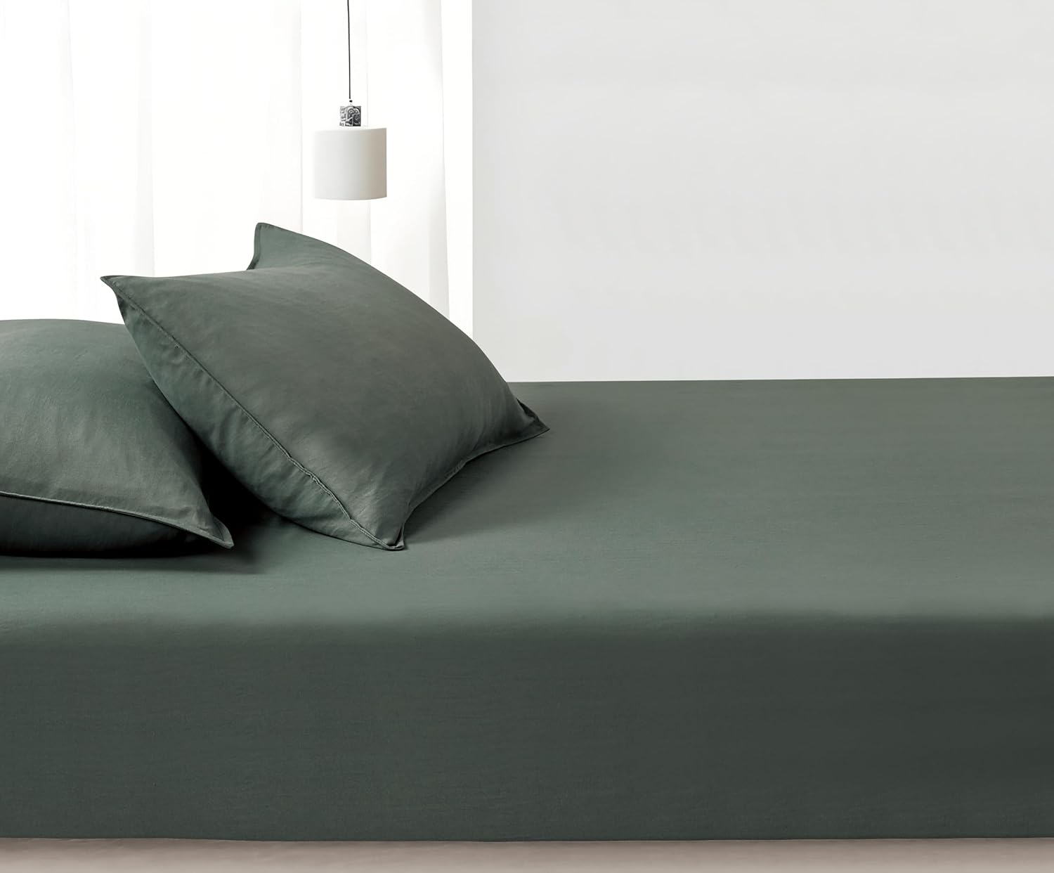 100% Vintage Washed Microfibre Fitted Sheet Set – Ultra Soft & Lightweight All-Season Fitted Sheet with 2 Pillowcases Khaki Green, King Size